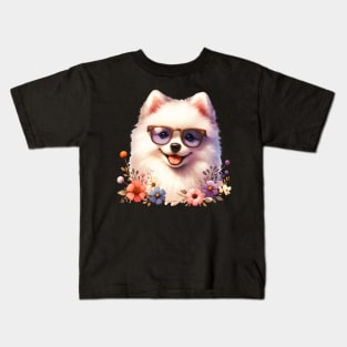 American Eskimo Dog Floral Kids T-Shirt